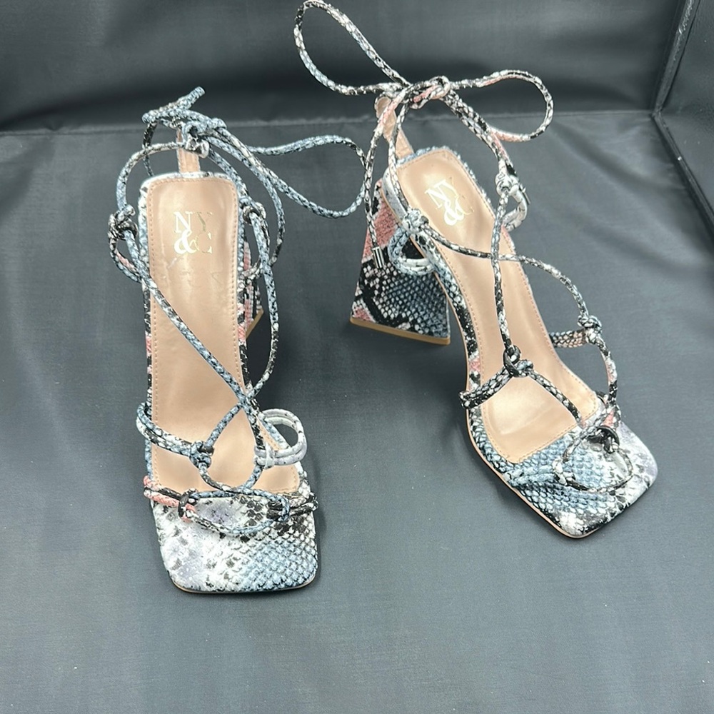 New York & Company Women's Snakeskin Lace-Up Heels